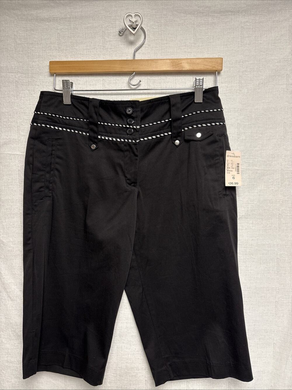 Dressbarn Women's Black White Stitching Bermuda Shorts - Size 6 - NWT